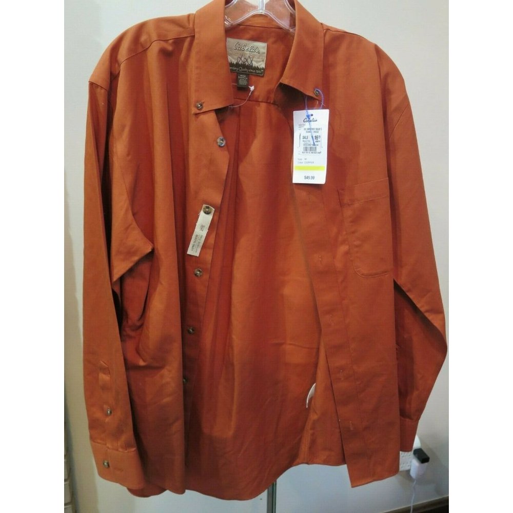 Cabelas Mens Long Sleeve Button Down Rust Cotton